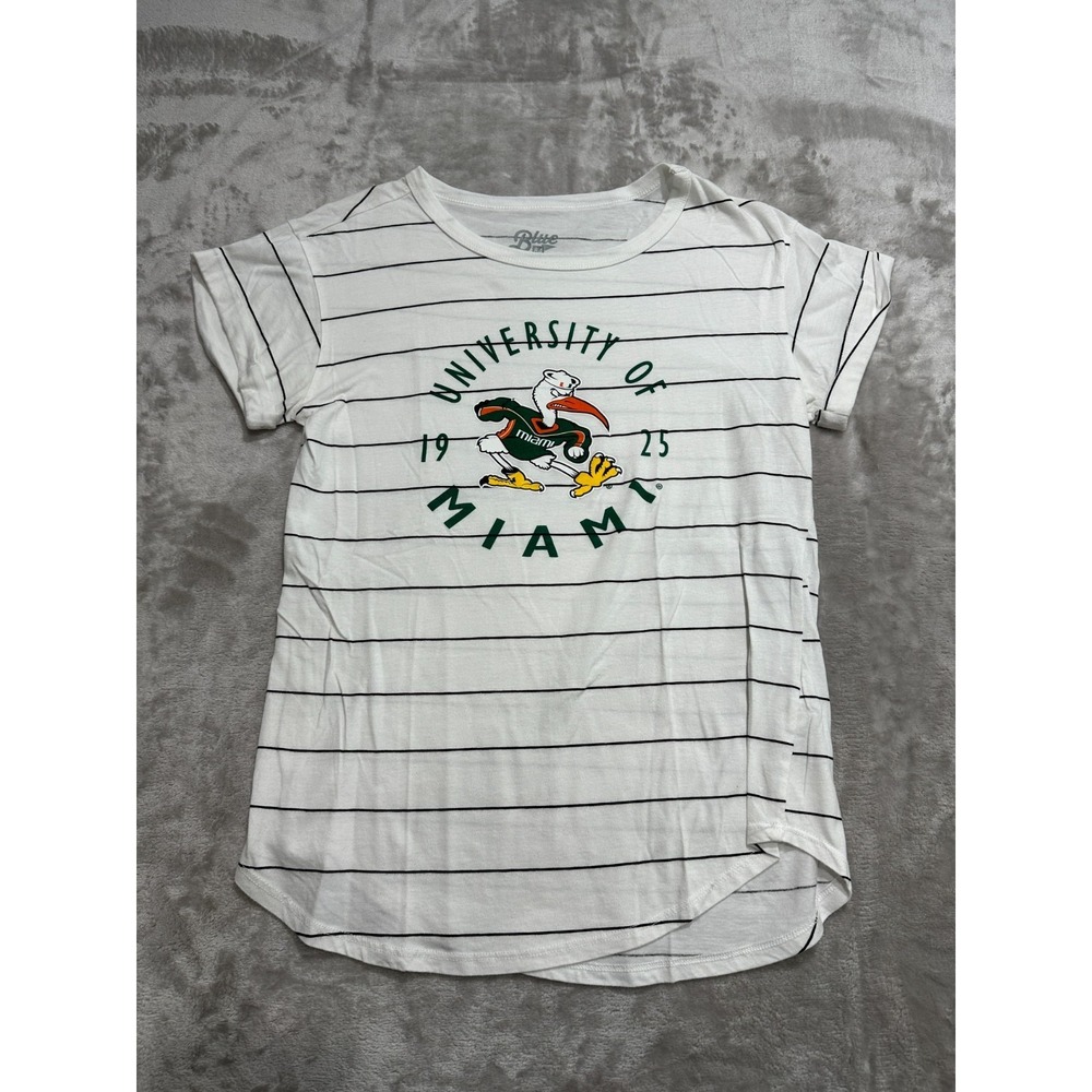 Blue 84 University of Miami T-Shirt Women's Size Small White Stripes Crew EUC
